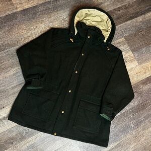 Vintage L.L. Bean 80's Wool Jacket Rare Size XL Green Removable Hood KC 90s